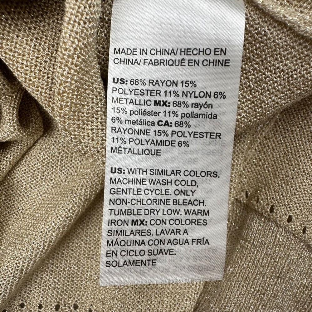 Chico's Gold Metallic Knit Cardigan V-Neck Button Front 3/4 Sleeve Size 2 Large - Picture 8 of 14